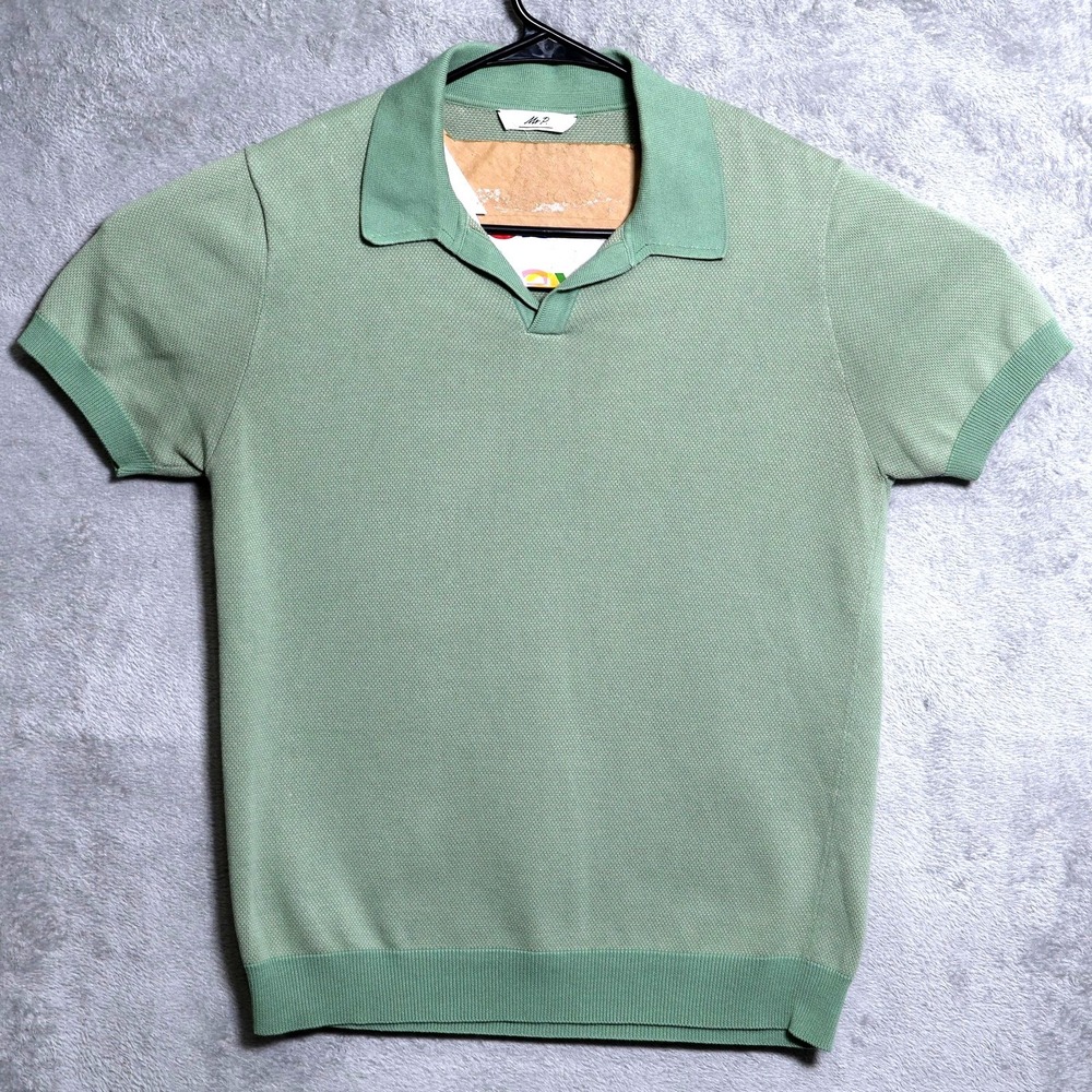 Mr P Porter Polo Shirt Men Small Green Honeycomb Knit Preppy Dress Made in Italy